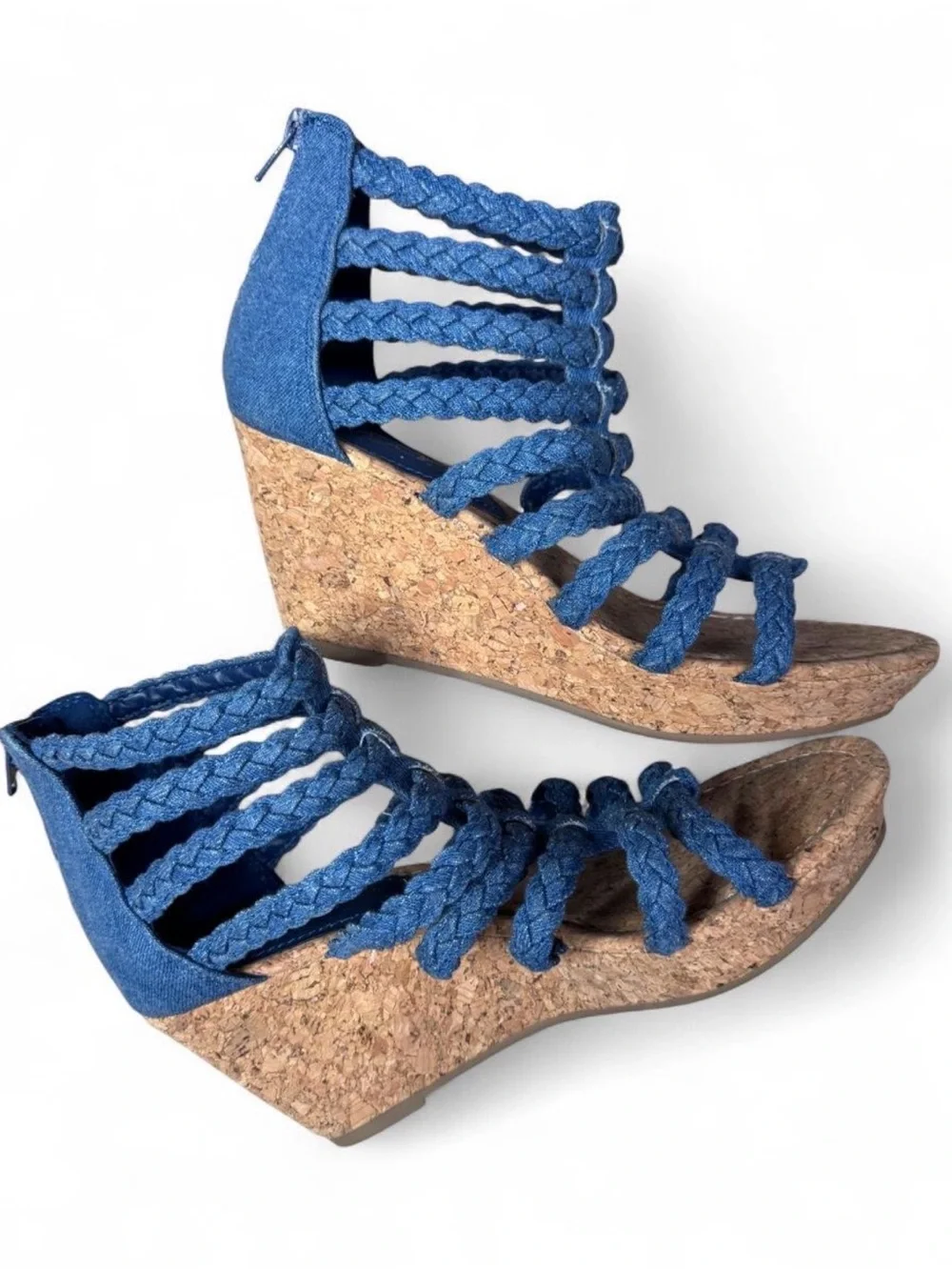 Sugar Blue Braided Cork Wedge Sandals